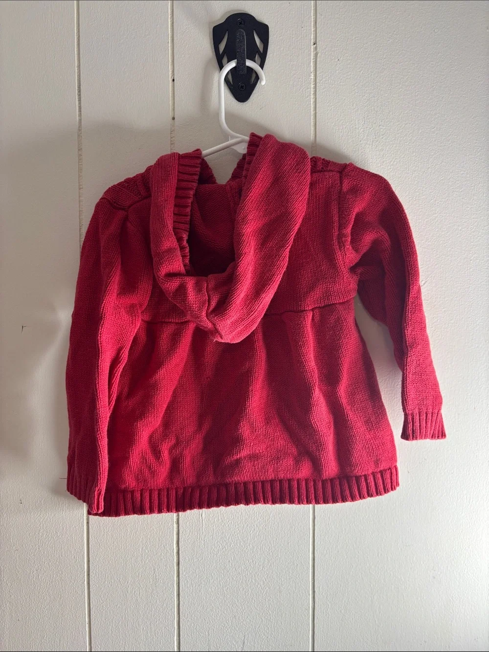 435 - Kids Red Knit Hooded Cardigan with Gingerbread Appliqué